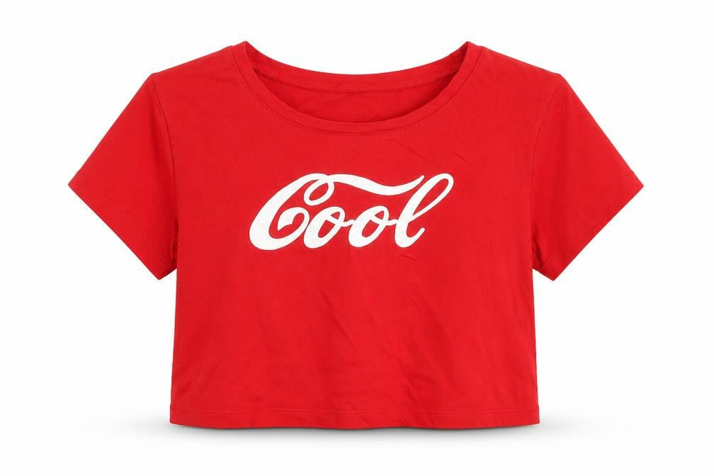 Morango Womens Red  100% Cotton Cropped T-Shirt Size S Round Neck - COOL