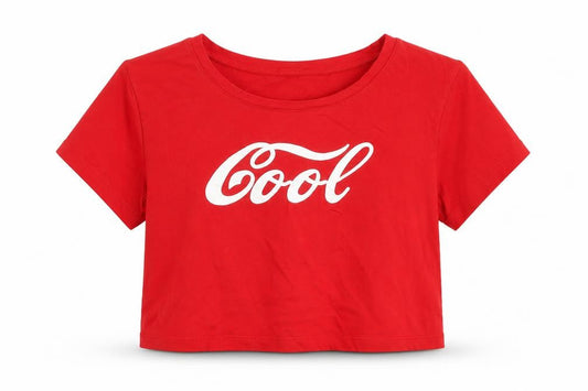 Morango Womens Red  100% Cotton Cropped T-Shirt Size S Round Neck - COOL
