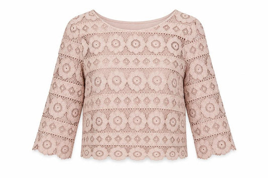 New Look Womens Pink Floral Nylon Cropped T-Shirt Size 8 Crew Neck
