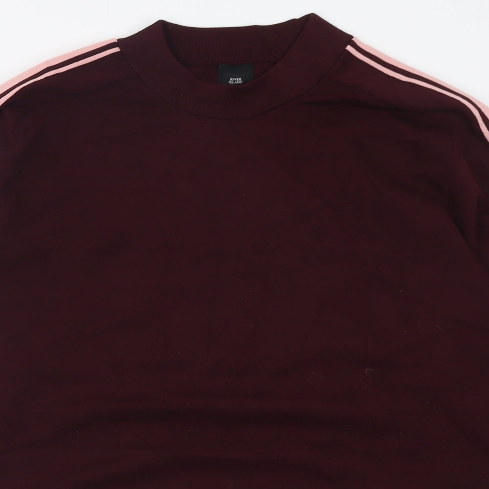 River Island Mens Purple Crew Neck Striped Polyester Pullover Jumper Size S