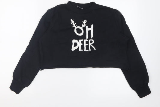 PRETTYLITTLETHING Womens Black  Polyester Pullover Sweatshirt Size 10  Pullover - Cropped christmas