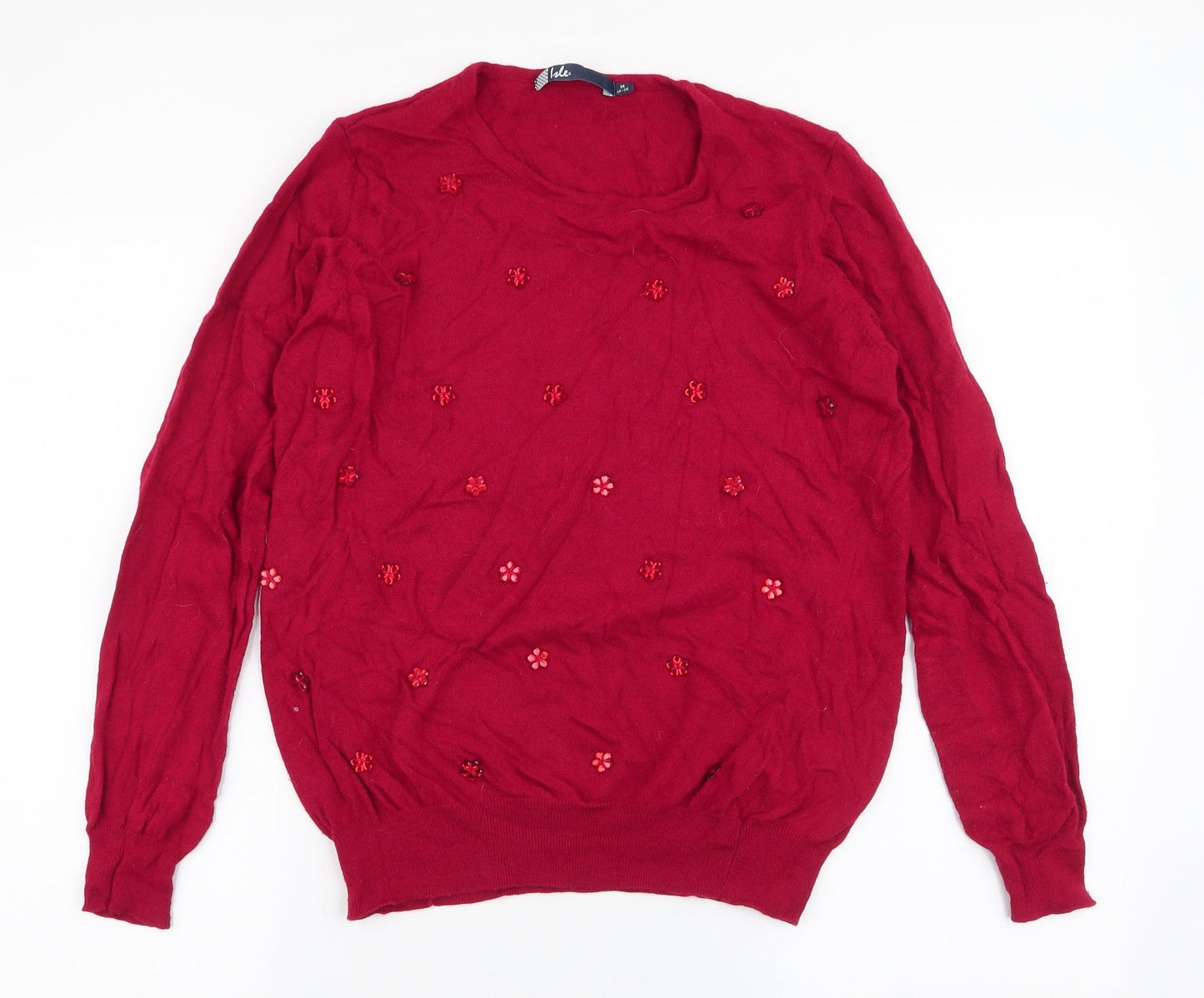 Isle Womens Red Round Neck  Nylon Pullover Jumper Size M