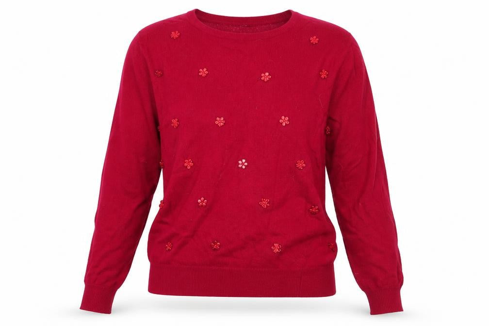 Isle Womens Red Round Neck  Nylon Pullover Jumper Size M