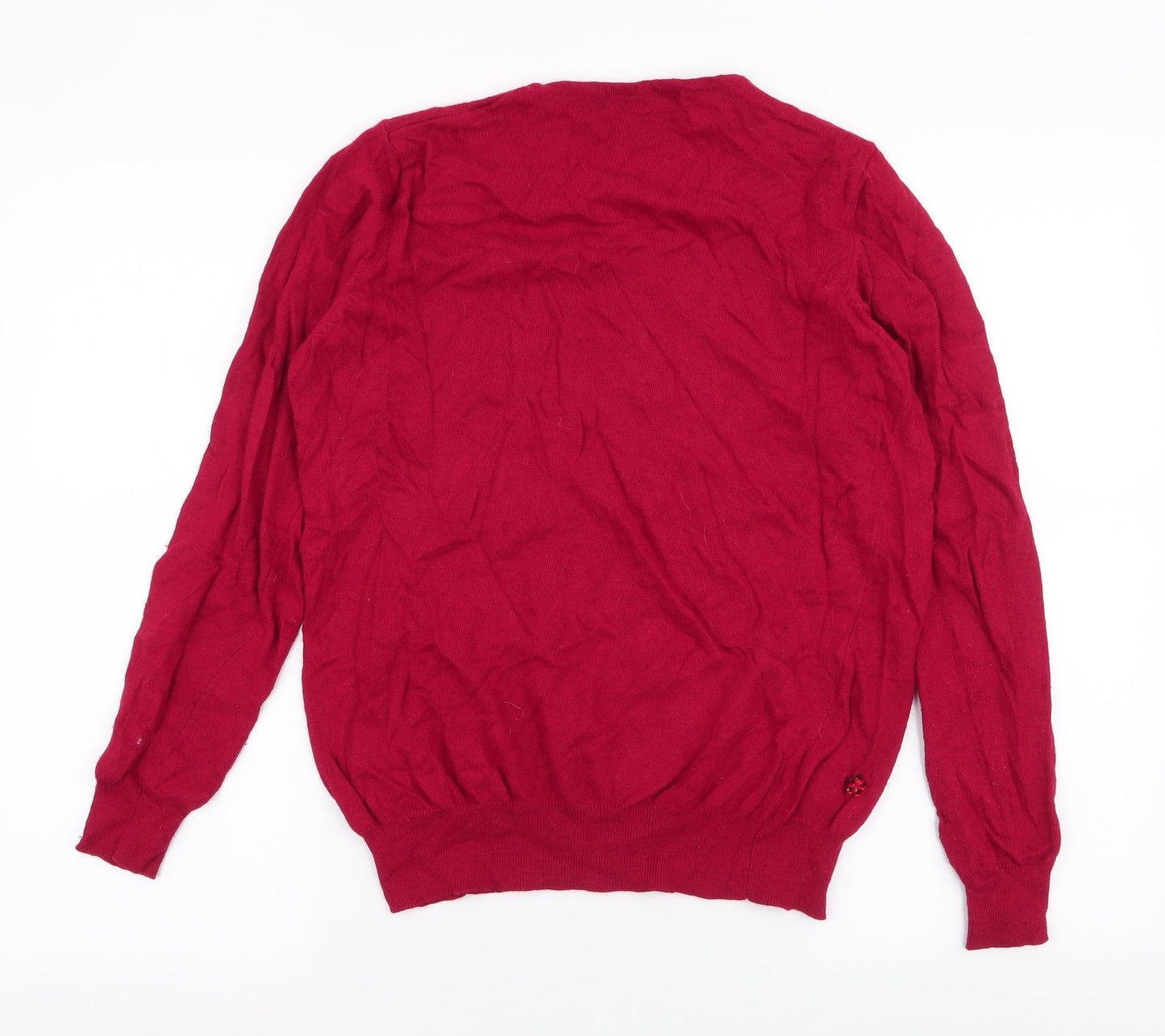 Isle Womens Red Round Neck  Nylon Pullover Jumper Size M