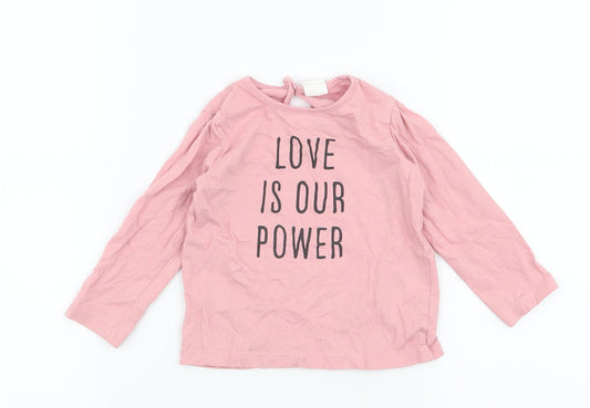 H&M Girls Pink  100% Cotton Jersey T-Shirt Size 6-9 Months Round Neck Button - Love is our power