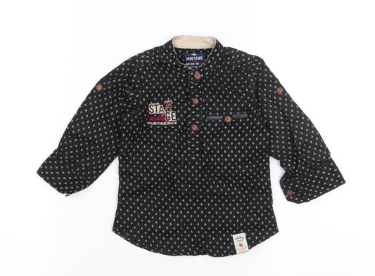 Hero Stars  Boys Black Geometric Cotton Basic Button-Up Size 6-9 Months High Neck Button