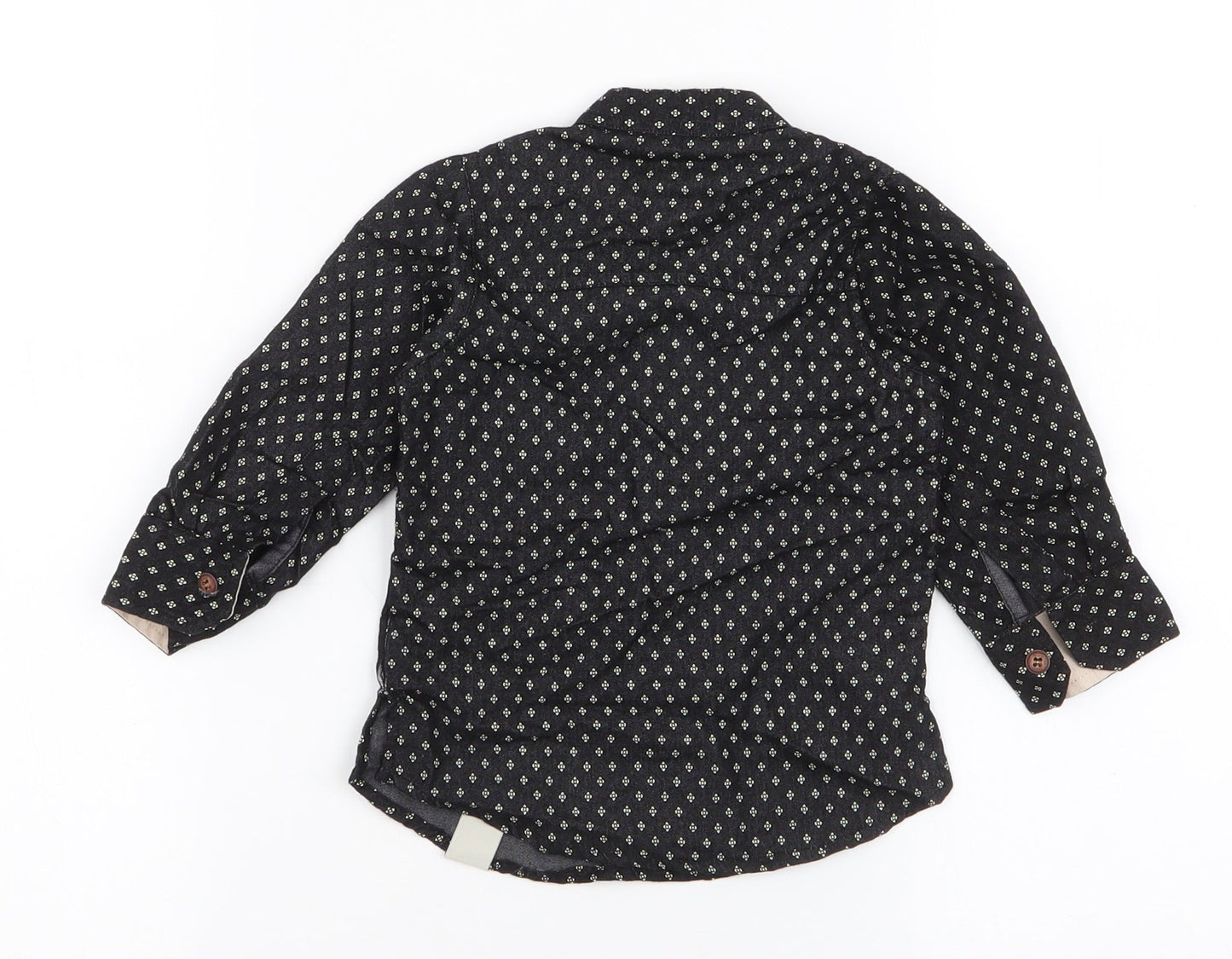 Hero Stars  Boys Black Geometric Cotton Basic Button-Up Size 6-9 Months High Neck Button