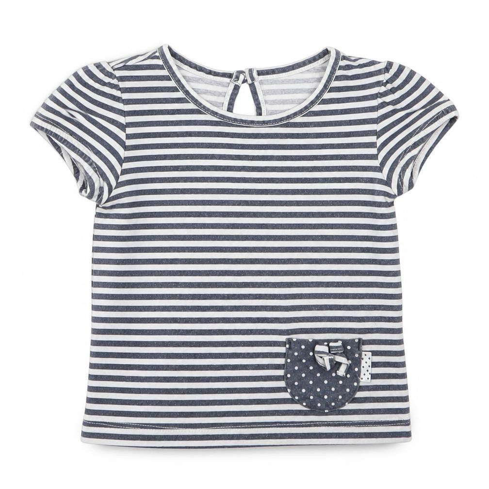 NEXT Girls Grey Striped 100% Cotton Basic T-Shirt Size 12-18 Months Round Neck Pullover