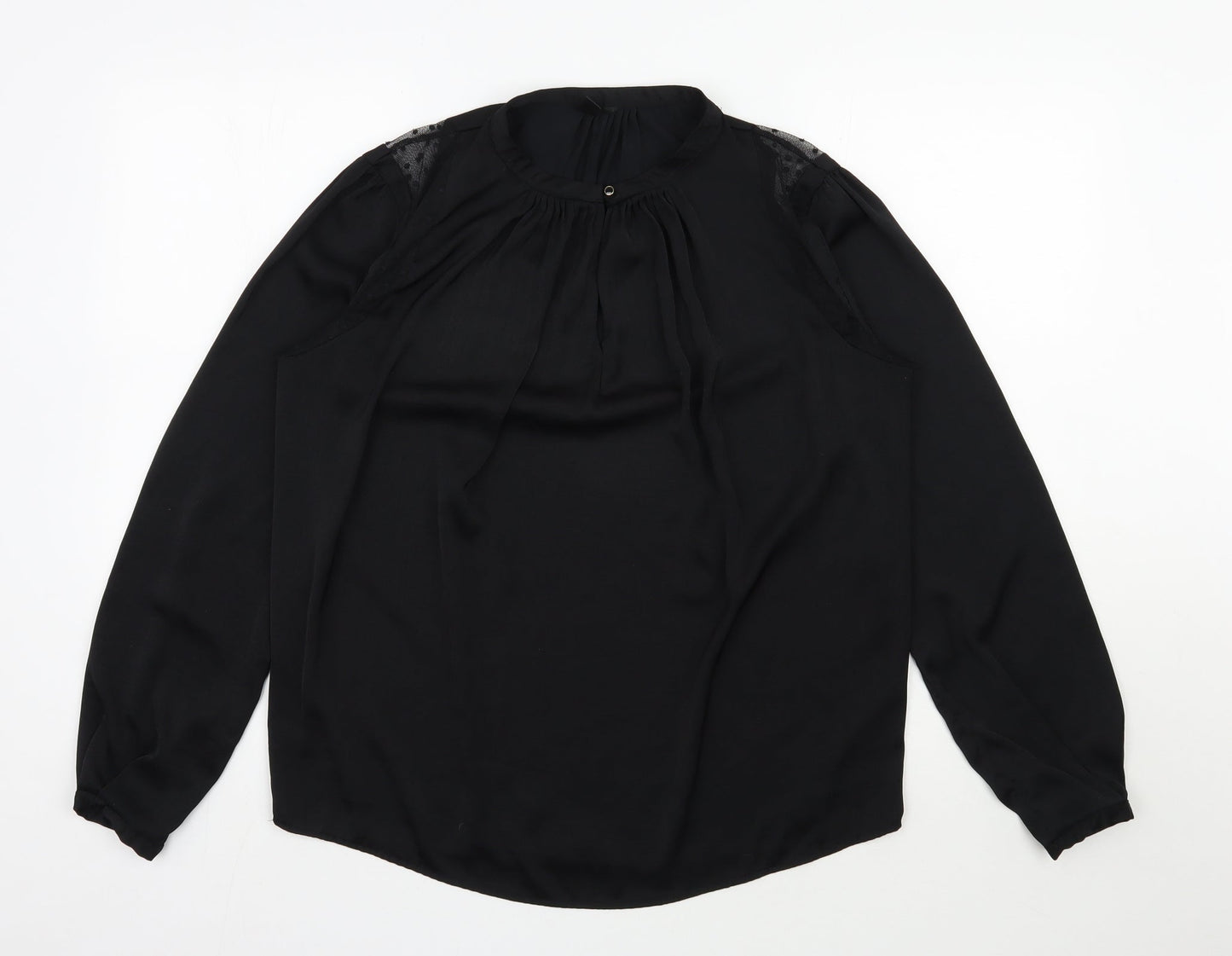 Preworn Womens Black  Polyester Basic Blouse Size L Round Neck