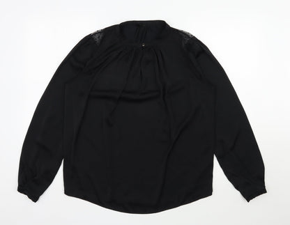 Preworn Womens Black  Polyester Basic Blouse Size L Round Neck