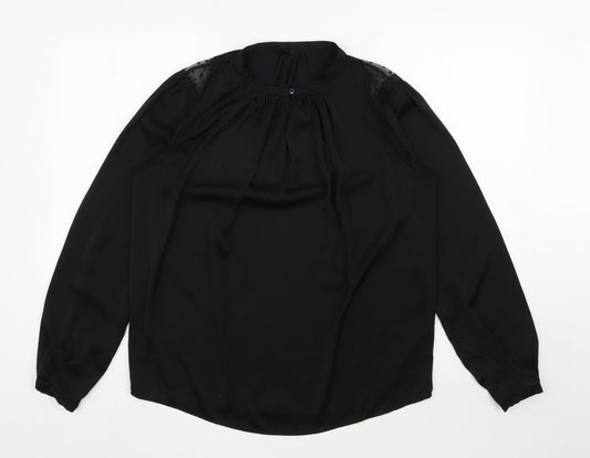 Preworn Womens Black  Polyester Basic Blouse Size L Round Neck