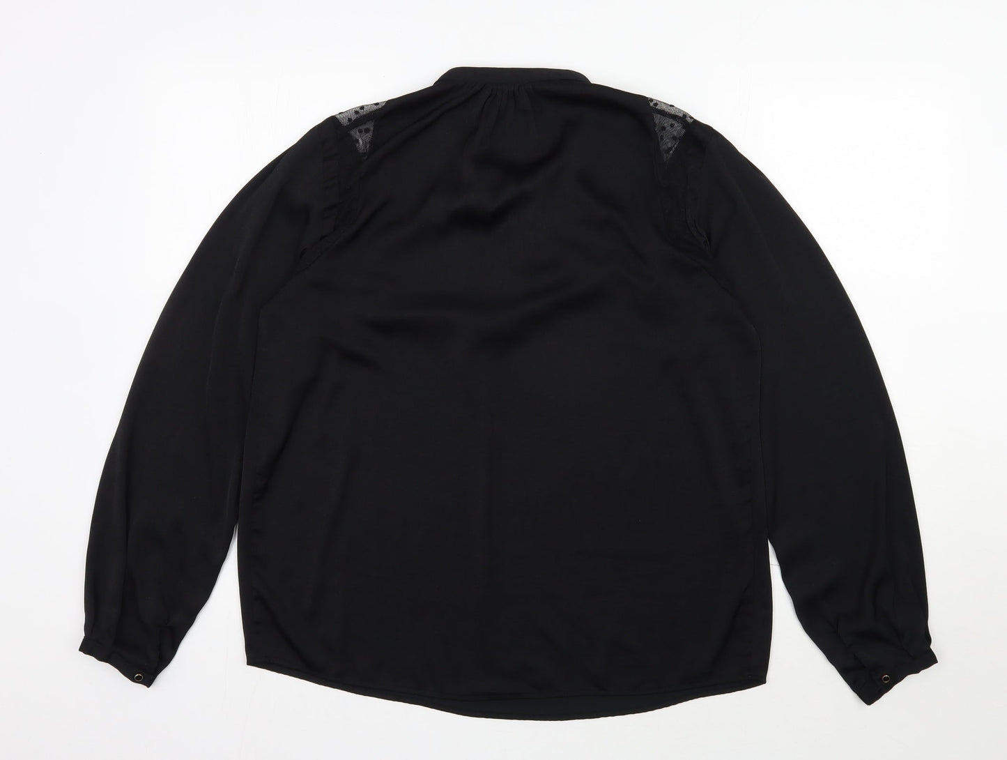 Preworn Womens Black  Polyester Basic Blouse Size L Round Neck