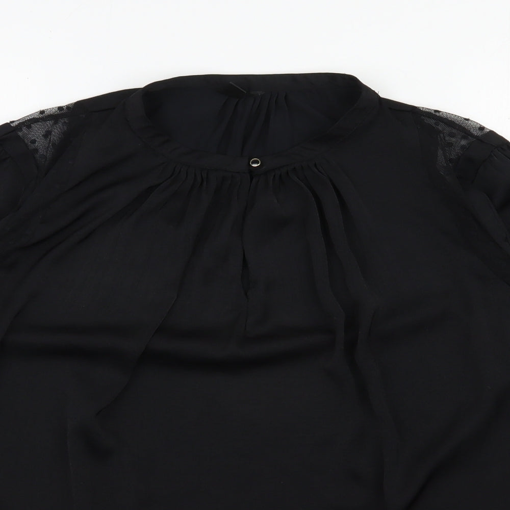 Preworn Womens Black  Polyester Basic Blouse Size L Round Neck