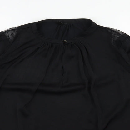Preworn Womens Black  Polyester Basic Blouse Size L Round Neck