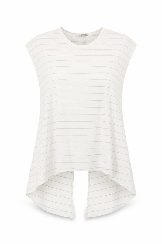 Primark Womens Ivory Striped Polyester Basic T-Shirt Size 14 Scoop Neck