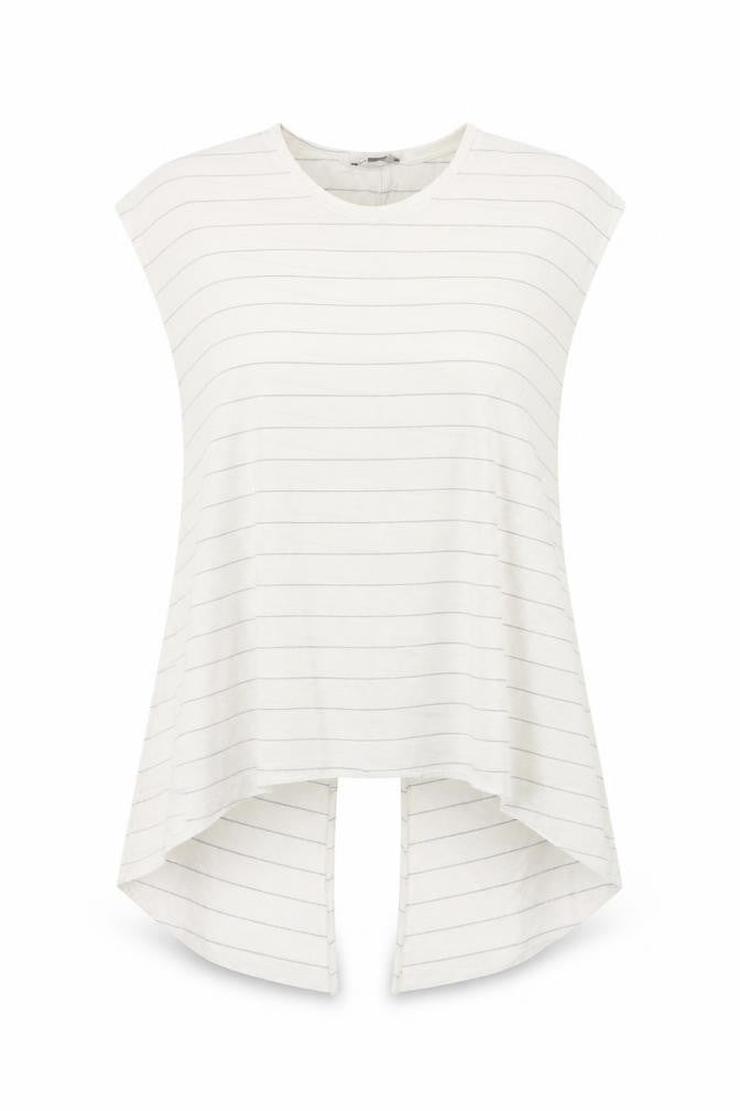 Primark Womens Ivory Striped Polyester Basic T-Shirt Size 14 Scoop Neck