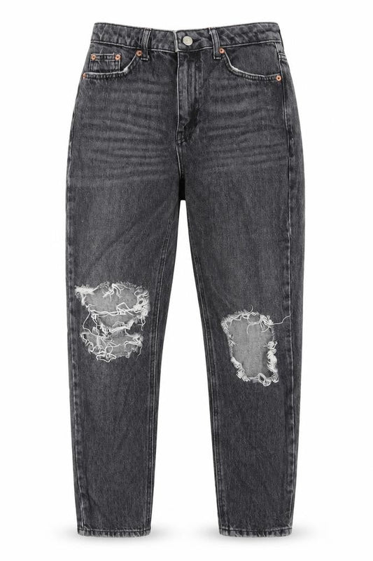 Topshop Womens Black  Cotton Mom Jeans Size 28 in L30 in Regular Zip