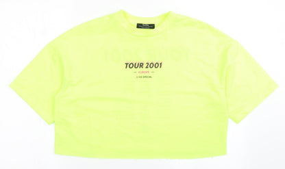 Bershka Womens Yellow  Polyester Pullover Sweatshirt Size S  Pullover - Cropped