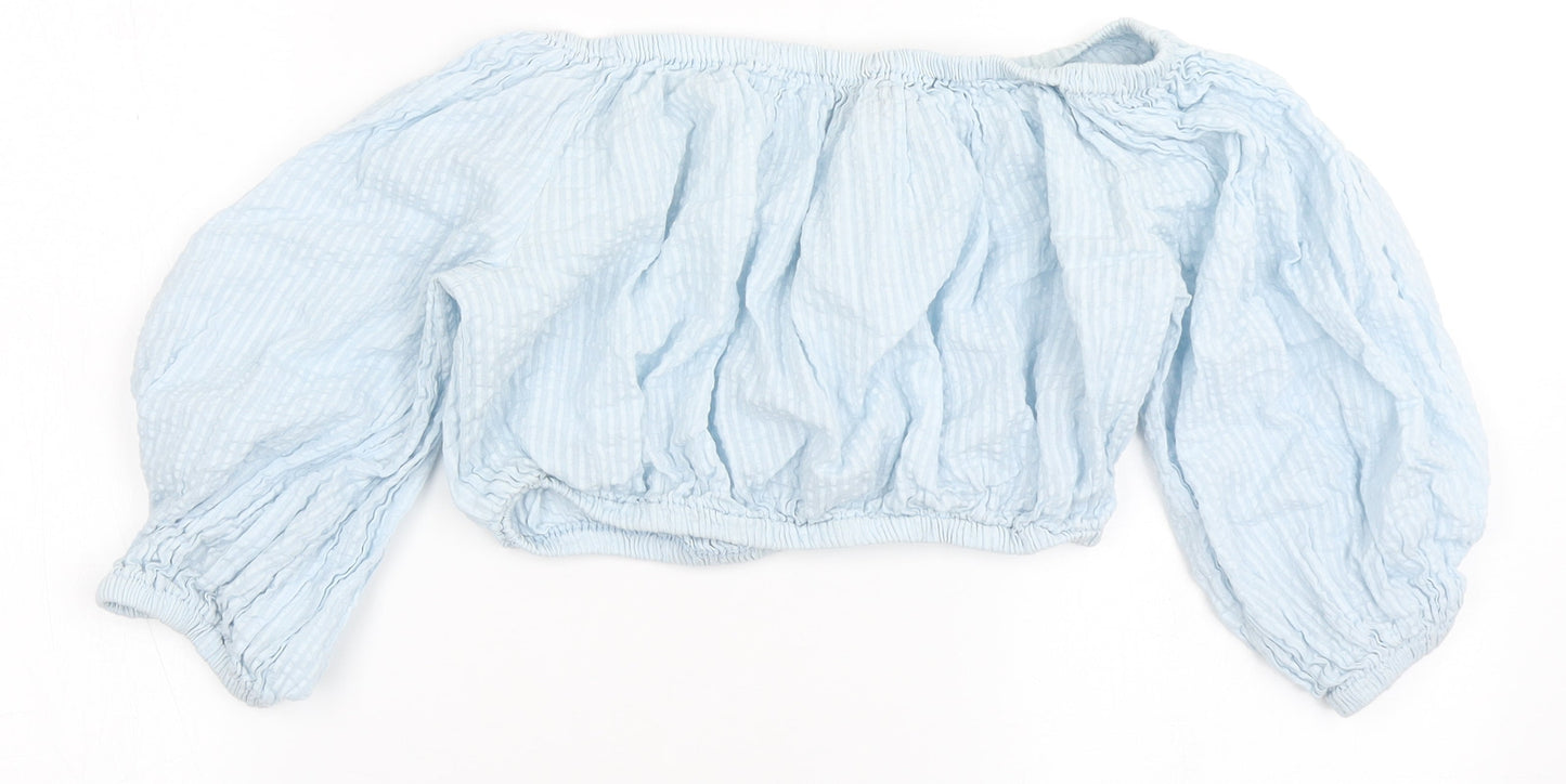 South Beach Womens Blue  100% Cotton Cropped Blouse Size M Off the Shoulder