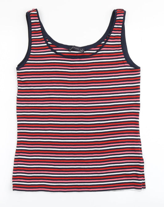 Marks and Spencer Womens Multicoloured Striped 100% Cotton Basic T-Shirt Size 14 Round Neck