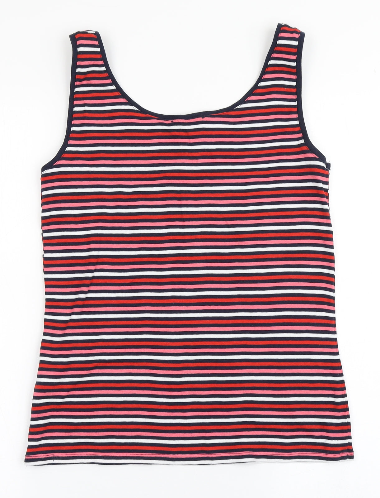 Marks and Spencer Womens Multicoloured Striped 100% Cotton Basic T-Shirt Size 14 Round Neck
