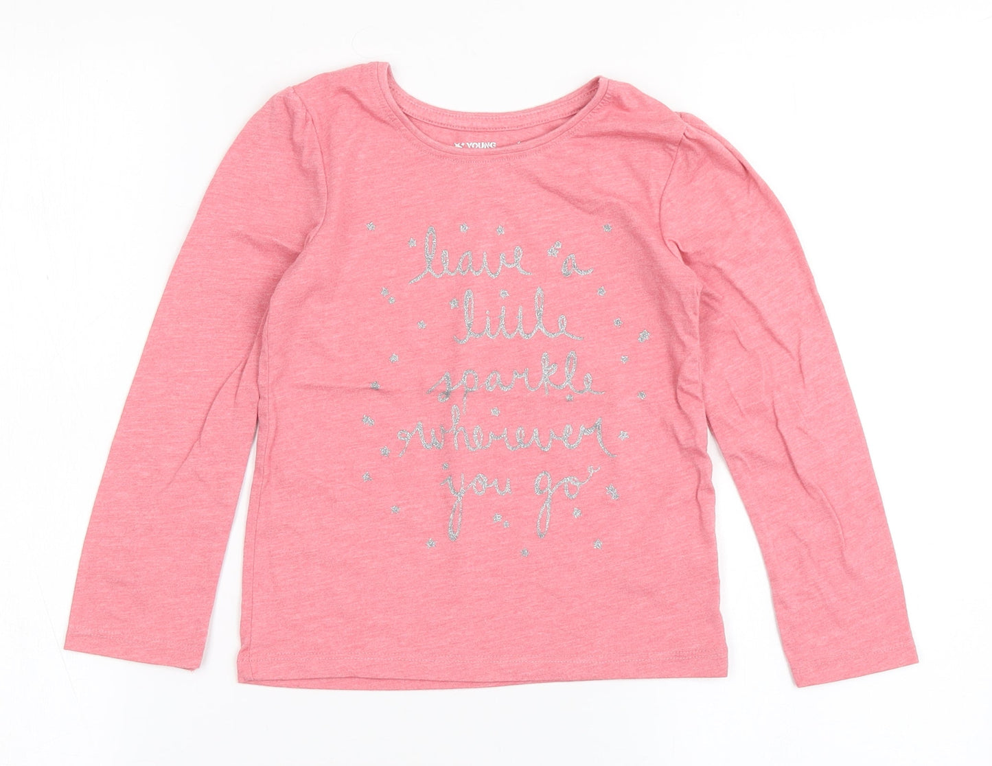 Young Dimension Girls Pink  Polyester Basic T-Shirt Size 5-6 Years Round Neck Pullover - Sparkle