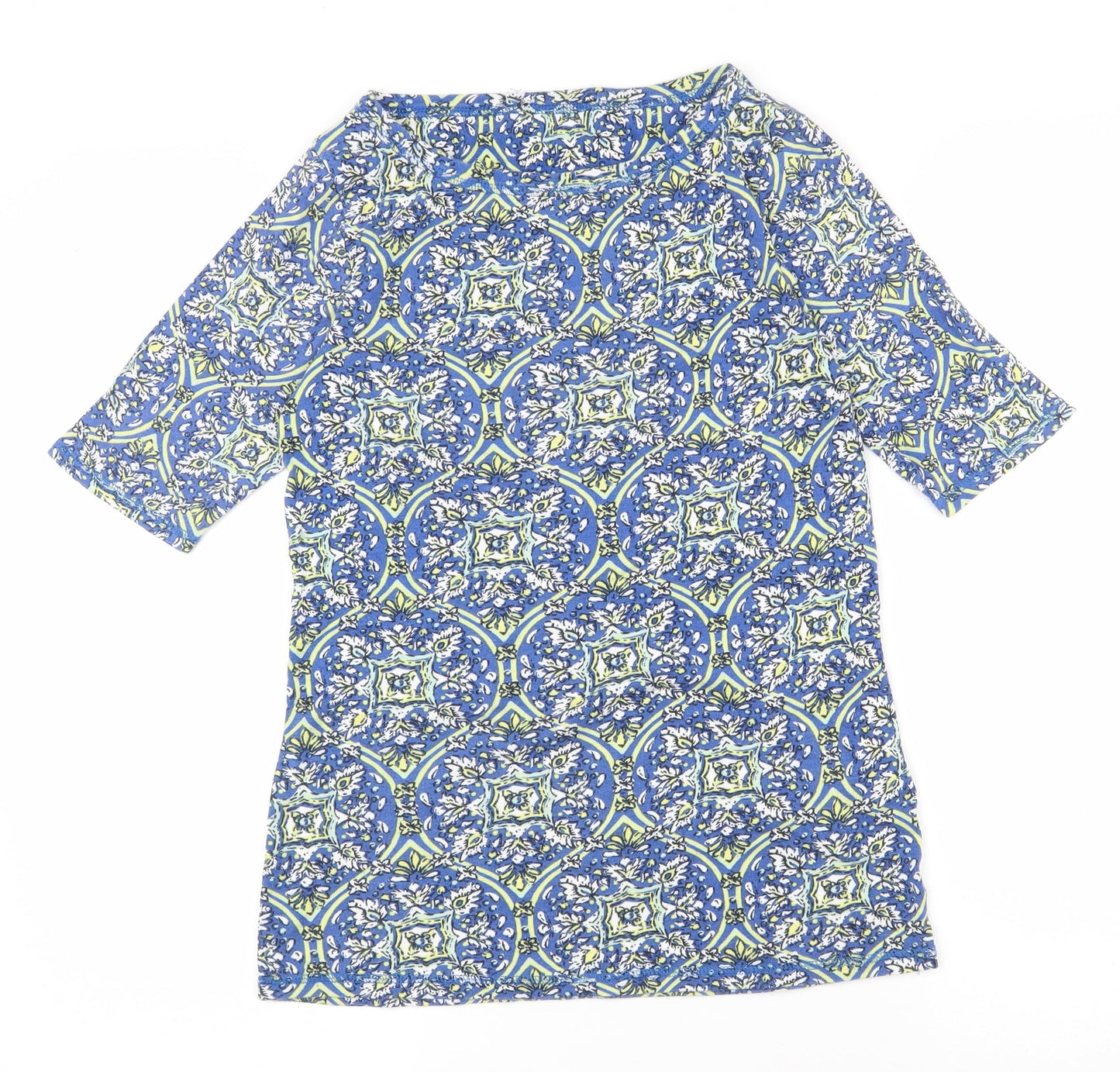 Marks and Spencer Womens Blue Geometric Polyester Basic T-Shirt Size 10 Round Neck