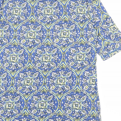 Preloved Marks and Spencer Womens Blue Geometric Polyester Basic T-Shirt Size 10 Round Neck - Label