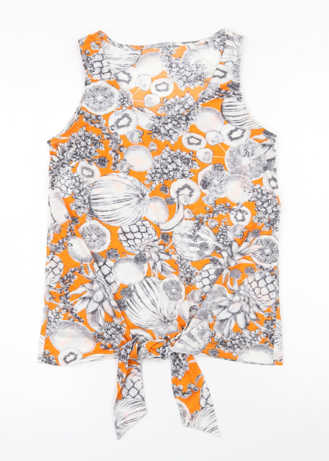 Dorothy Perkins Womens Orange  Polyester Basic Tank Size 8 Round Neck - Tie at bottom Fruit pattern