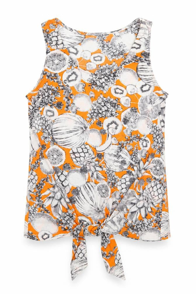 Dorothy Perkins Womens Orange  Polyester Basic Tank Size 8 Round Neck - Tie at bottom Fruit pattern