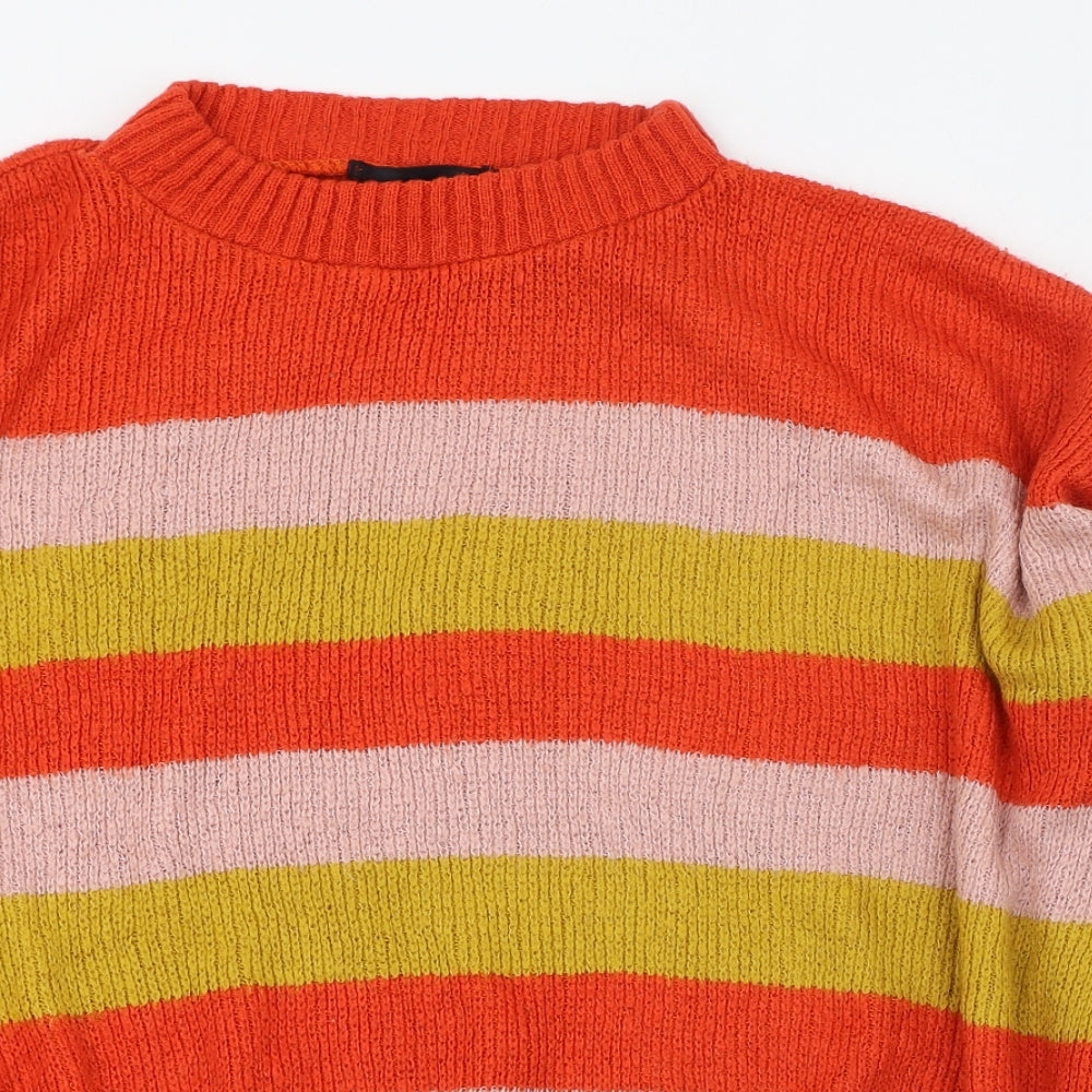Missguided Womens Multicoloured Round Neck Striped Acrylic Pullover Jumper Size 8