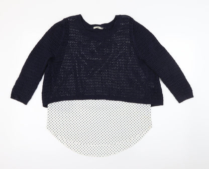 Tu Womens Blue Crew Neck Polka Dot Cotton Pullover Jumper Size 10