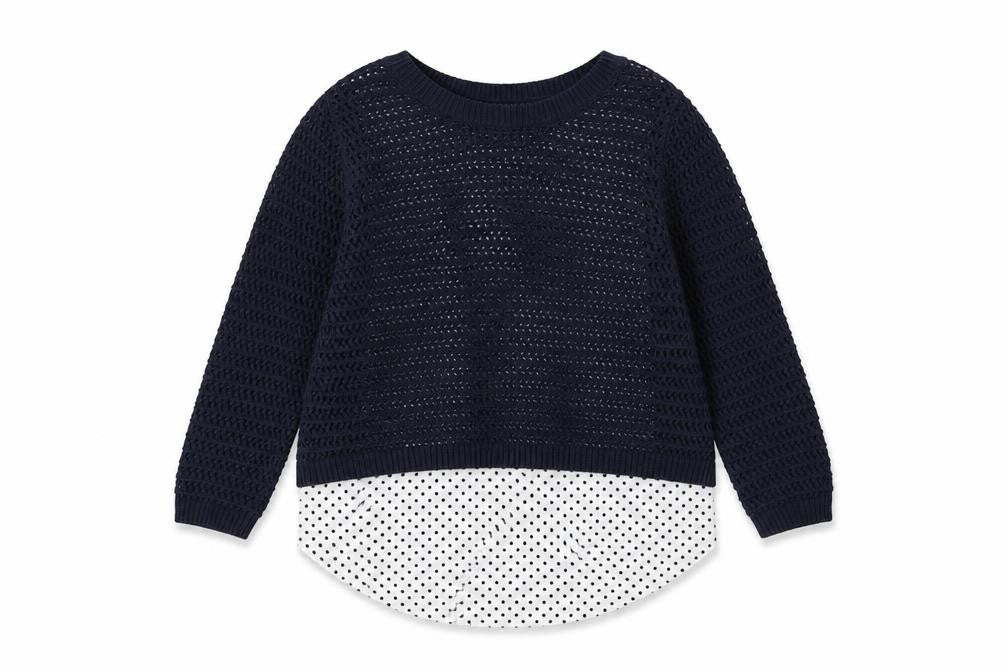 TU Womens Blue Crew Neck Polka Dot Cotton Pullover Jumper Size 10
