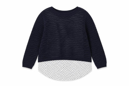 Tu Womens Blue Crew Neck Polka Dot Cotton Pullover Jumper Size 10