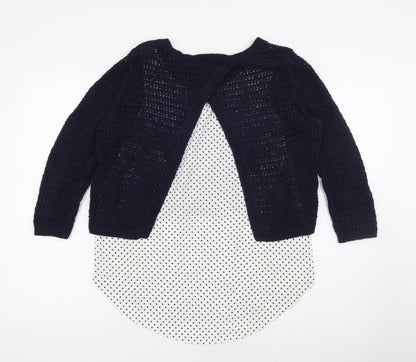 Tu Womens Blue Crew Neck Polka Dot Cotton Pullover Jumper Size 10