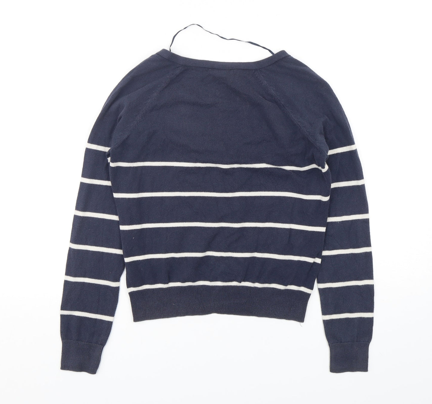 H&M Womens Blue V-Neck Striped Cotton Cardigan Jumper Size S