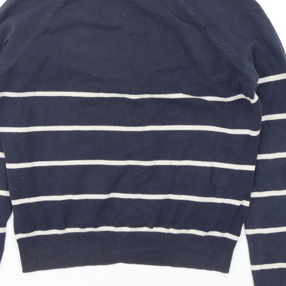 H&M Womens Blue V-Neck Striped Cotton Cardigan Jumper Size S