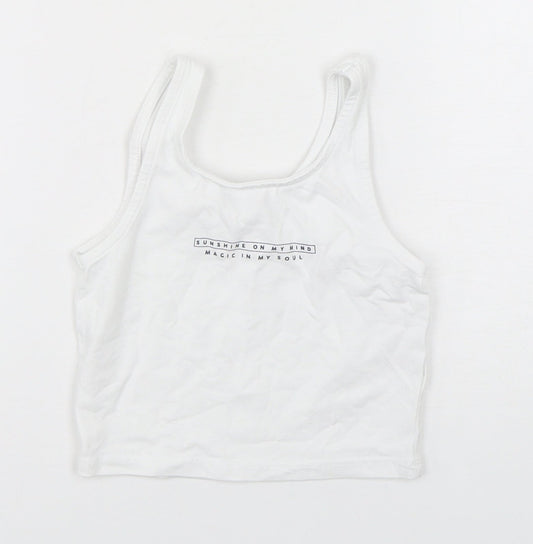 George Girls White  Cotton Cropped Tank Size 5-6 Years Round Neck Pullover