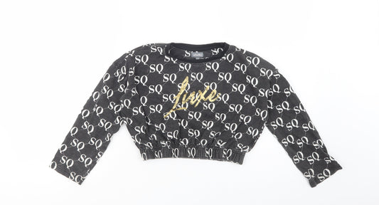 Studio Girls Black Geometric Cotton Pullover Sweatshirt Size 8-9 Years  Pullover - Cropped