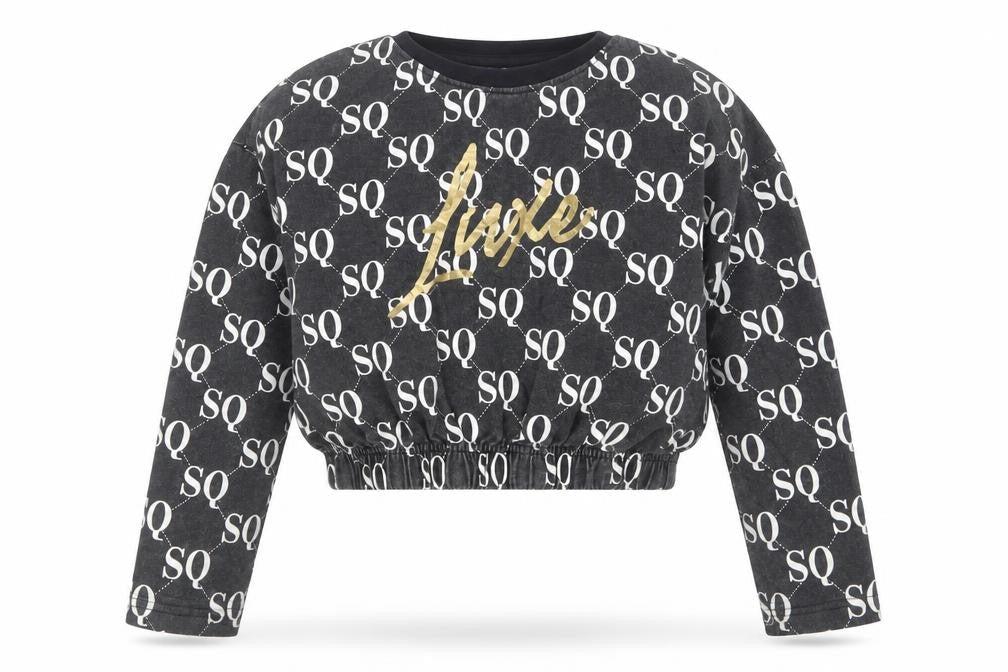 Studio Girls Black Geometric Cotton Pullover Sweatshirt Size 8-9 Years  Pullover - Cropped