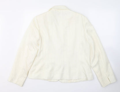 Preloved Vogue Womens Ivory Striped  Jacket Blazer Size 16  Button - Back