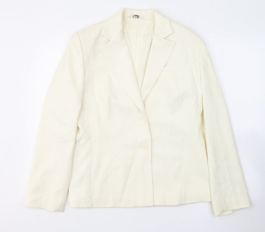 ELEGANCE Womens Ivory Striped Polyester Jacket Suit Jacket Size 14
