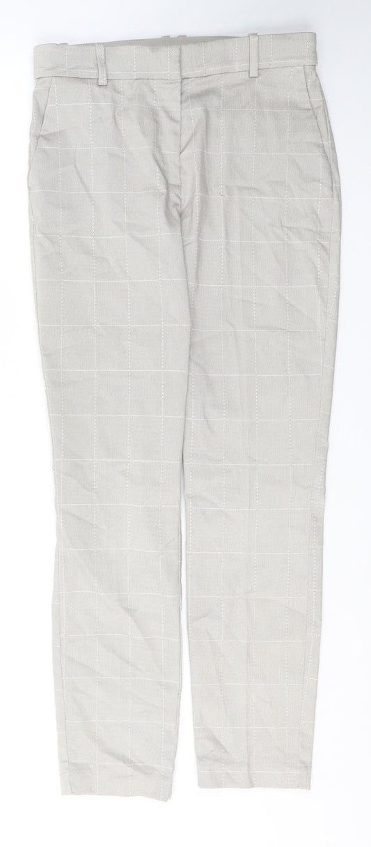 H&M Womens Grey Plaid Cotton Trousers  Size 10 L27 in Regular Button
