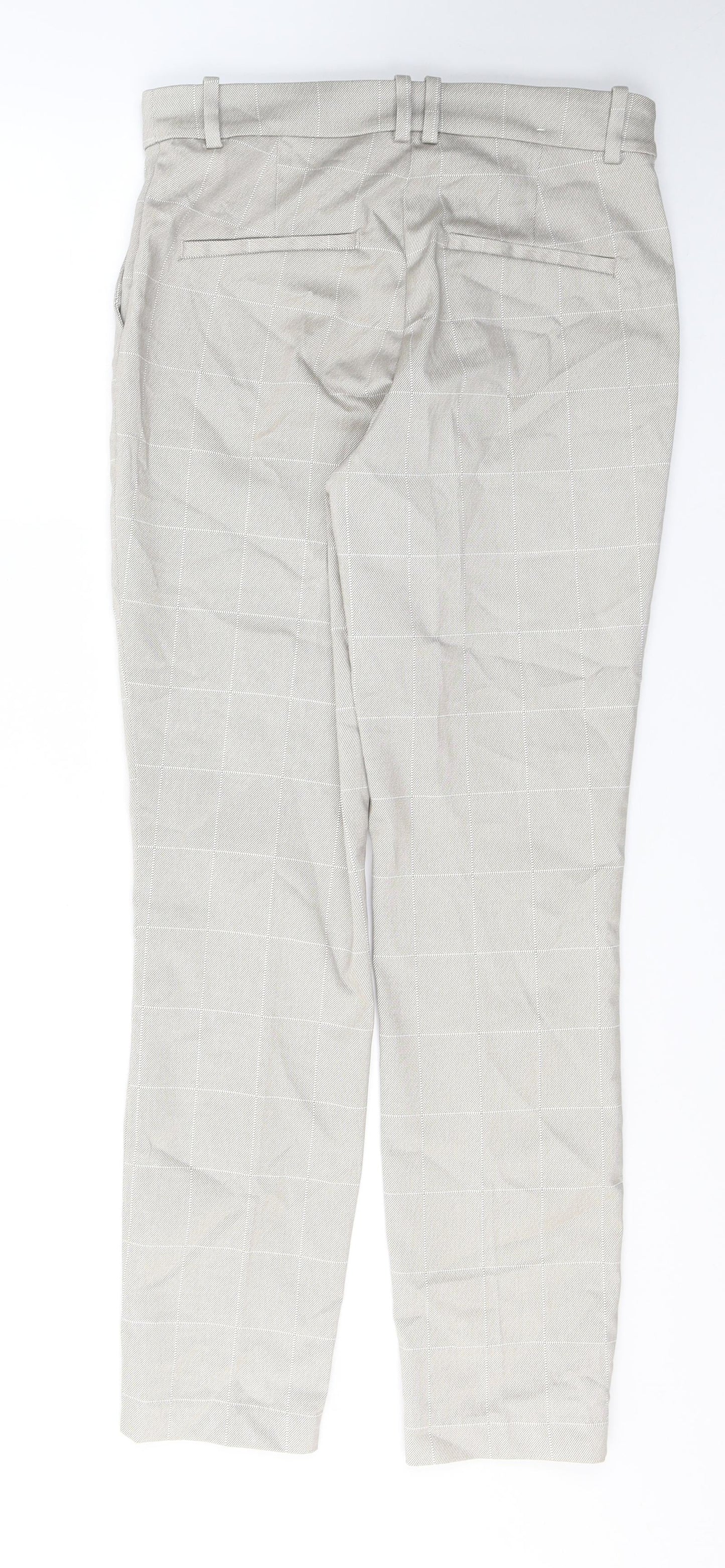 H&M Womens Grey Plaid Cotton Trousers  Size 10 L27 in Regular Button