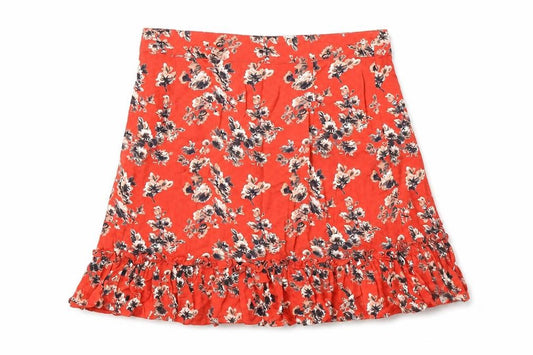 Topshop Womens Red Floral Viscose Flare Skirt Size 8   Zip