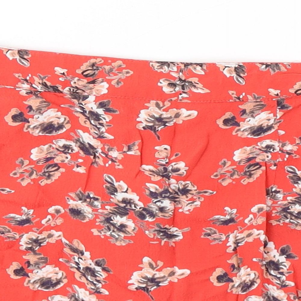 Topshop Womens Red Floral Viscose Flare Skirt Size 8   Zip