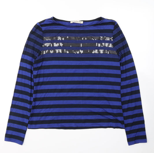 Betty Barclay Womens Blue Striped Viscose Basic Blouse Size 12 Round Neck