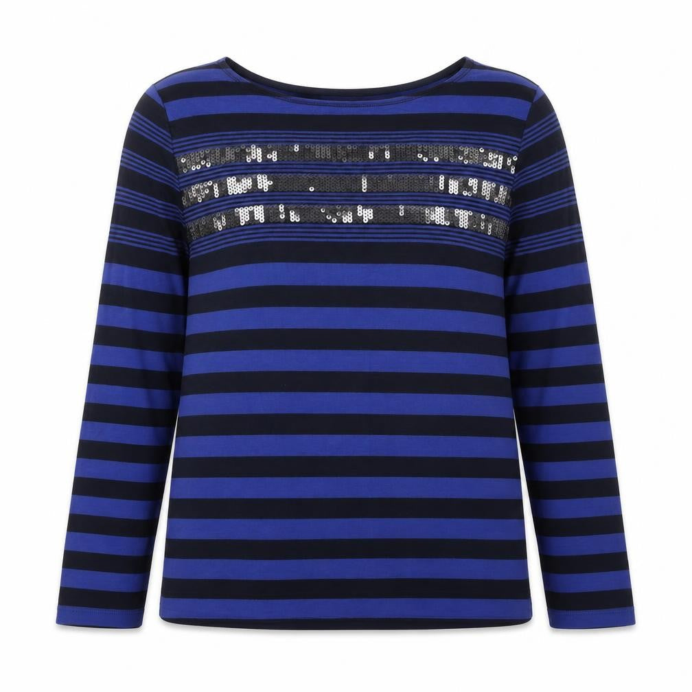 Betty Barclay Womens Blue Striped Viscose Basic Blouse Size 12 Round Neck
