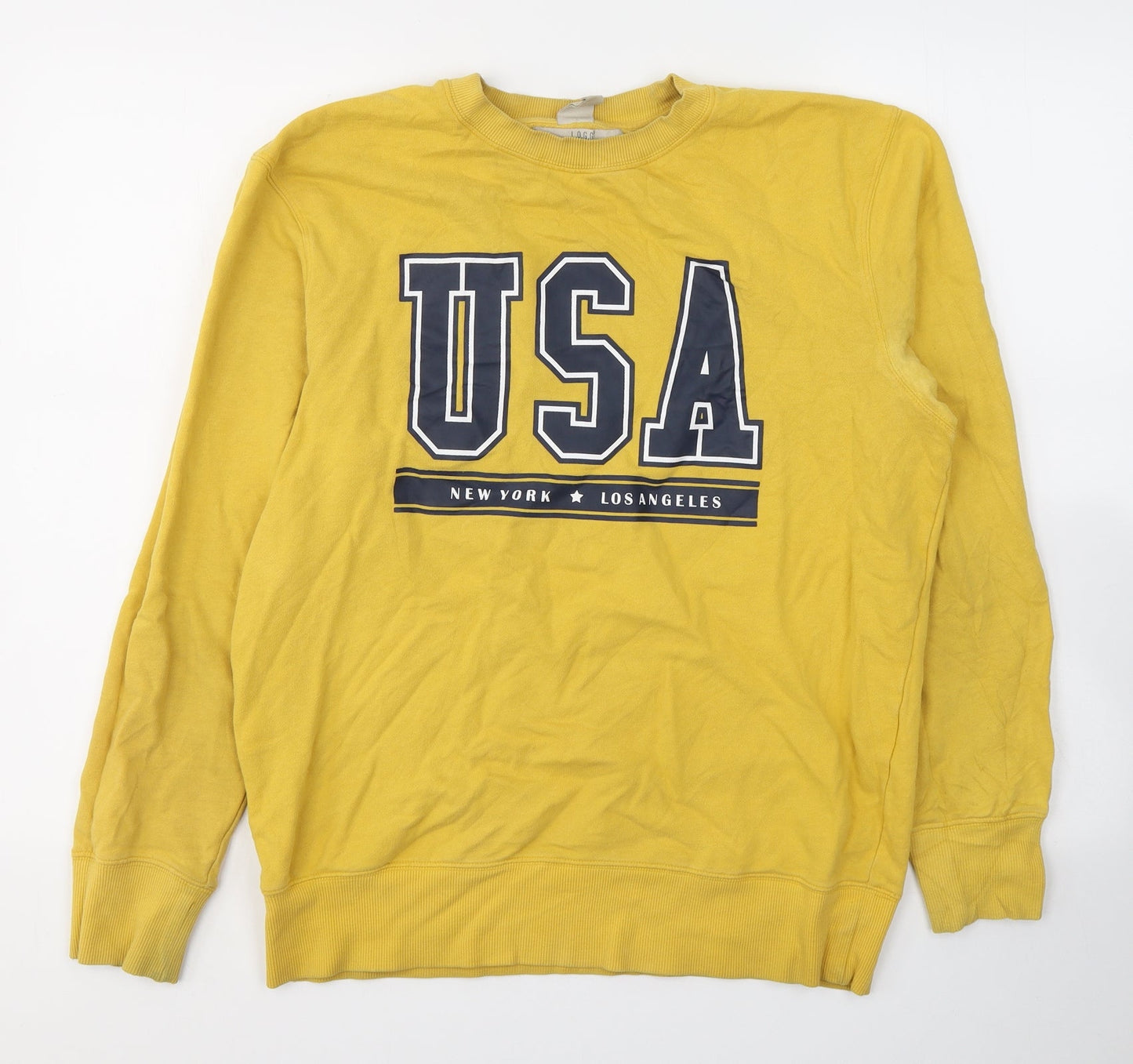 H&M Mens Yellow  Cotton Pullover Sweatshirt Size S