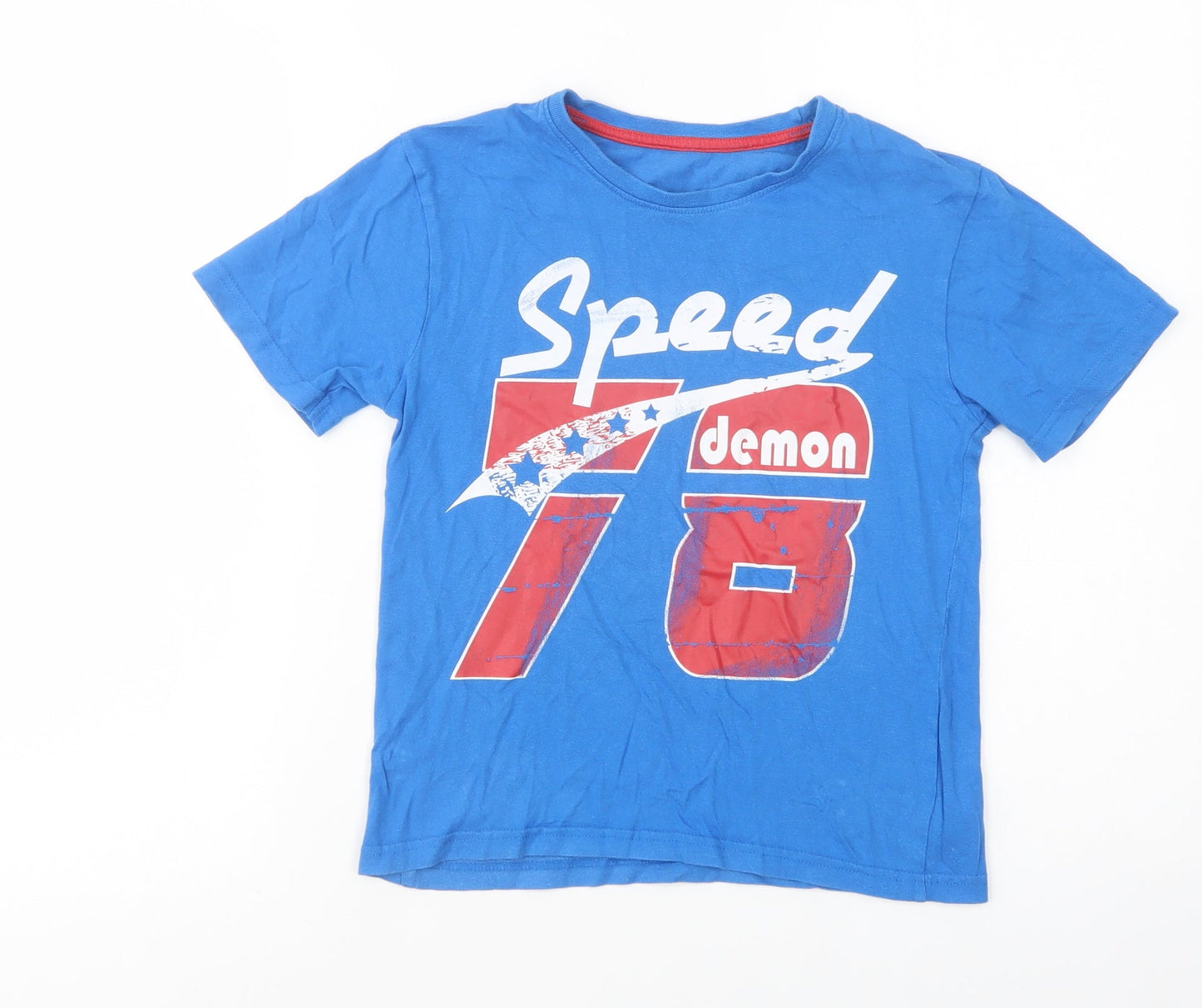 Dunnes Stores Boys Blue  Cotton Pullover T-Shirt Size 7 Years Crew Neck Pullover - Speed